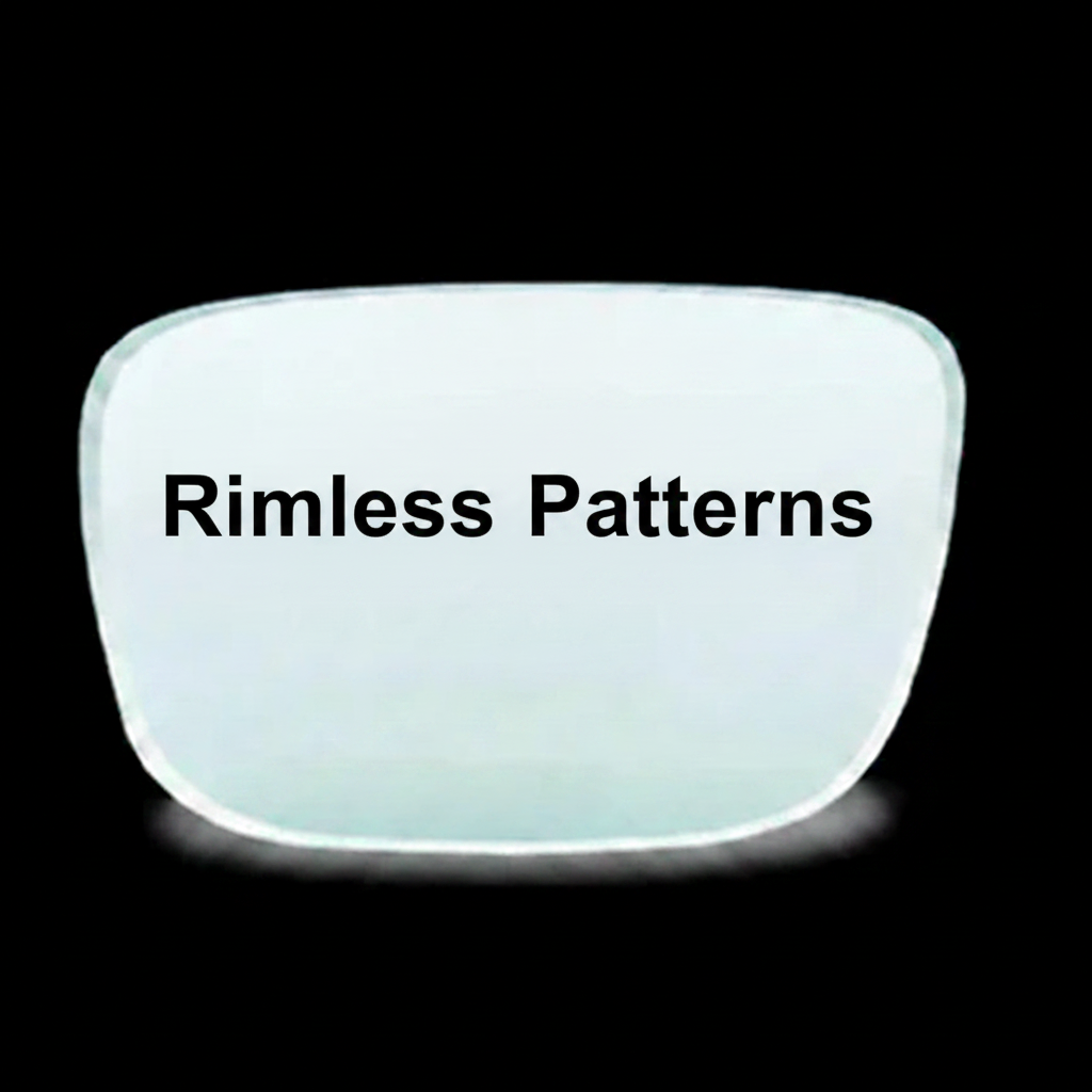 Rimless replacement lens and frame style change patterns with lens design options and material requirements