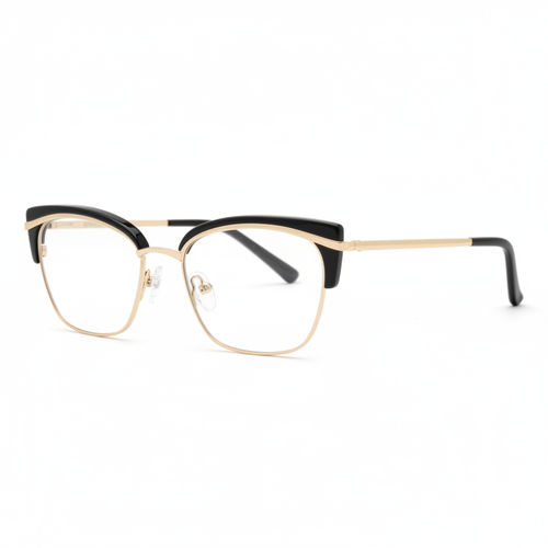 Black and gold cat-eye browline eyeglasses