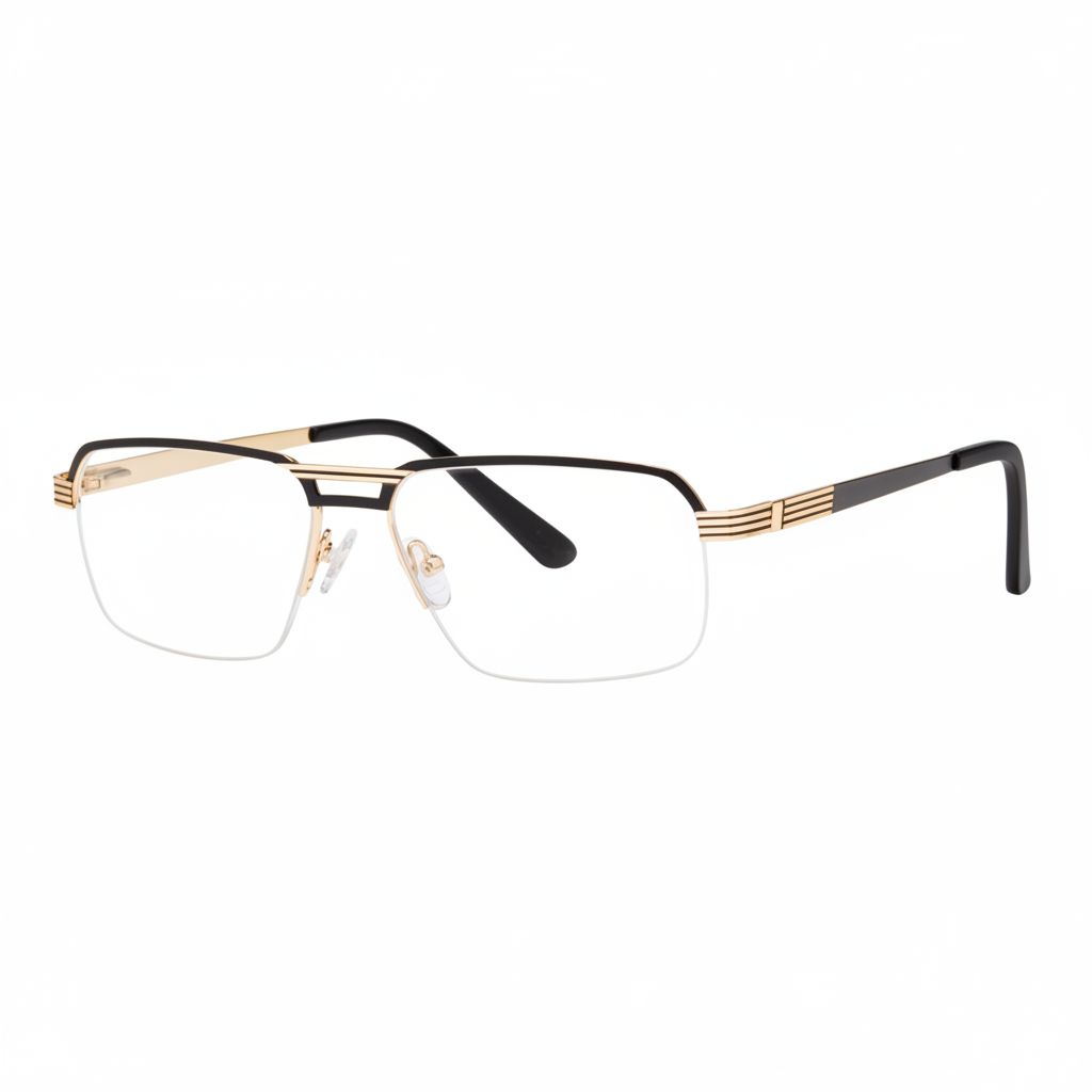 Black and Gold Semi-Rimless Eyeglasses 1:1