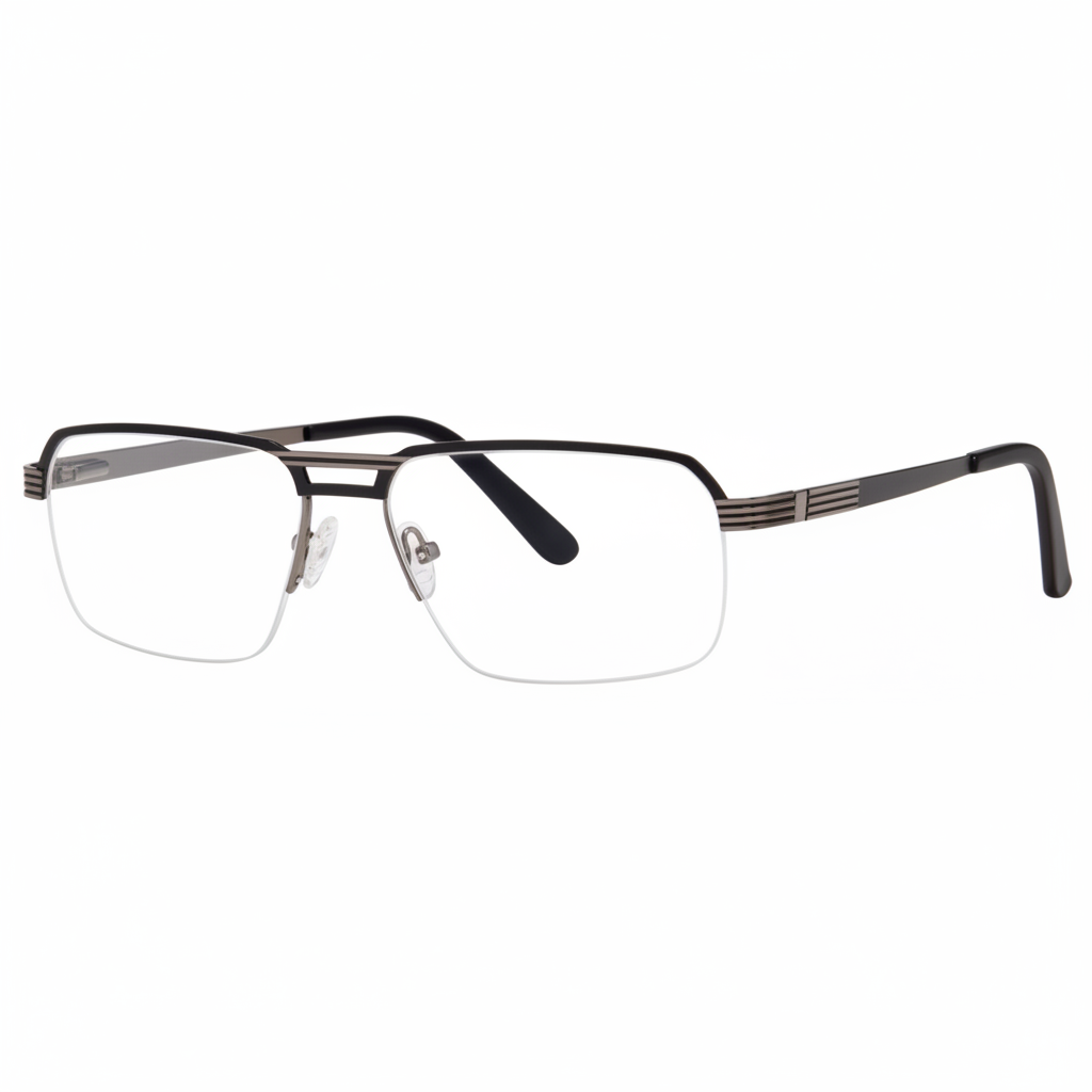 Black and Gunmetal Semi-Rimless Eyeglasses 1:1