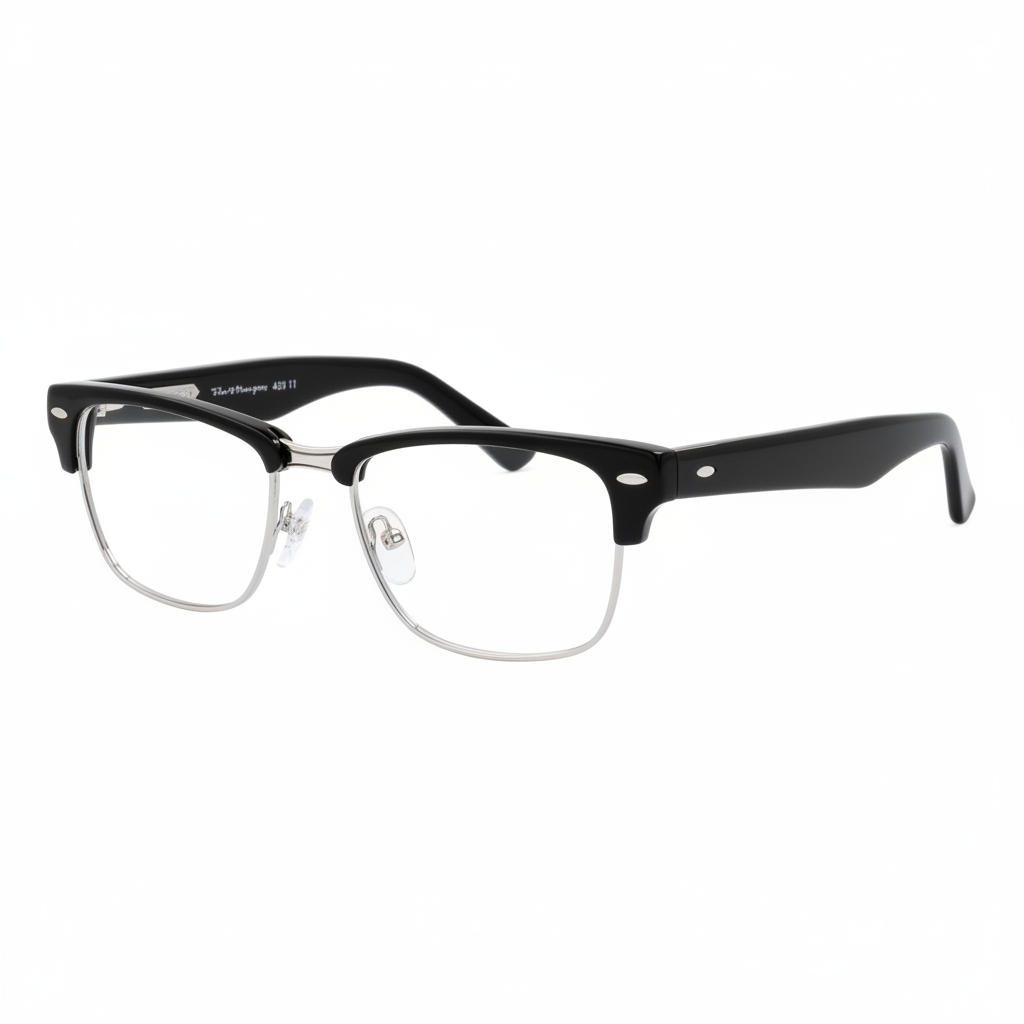 Black and silver clubmaster browline eyeglasses 1:1