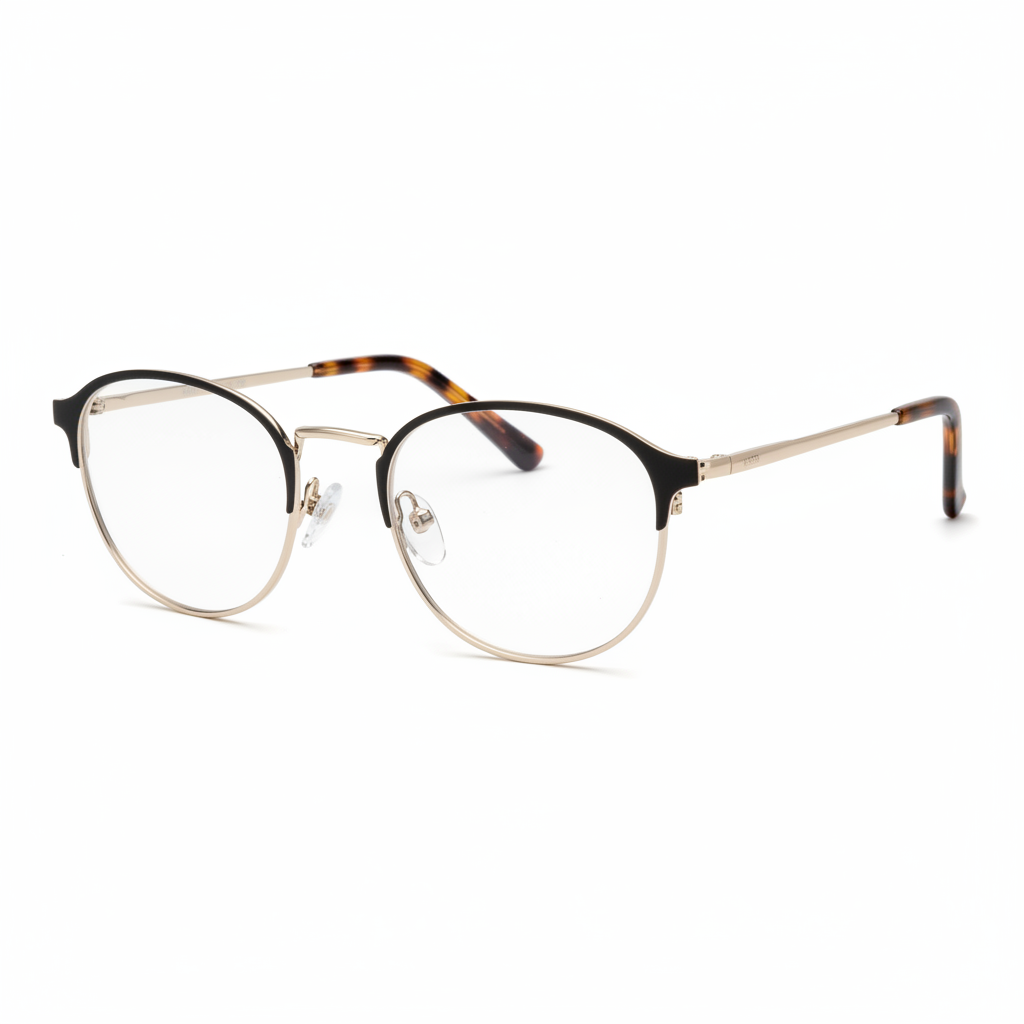 Black and silver metal browline round frames — 1:1