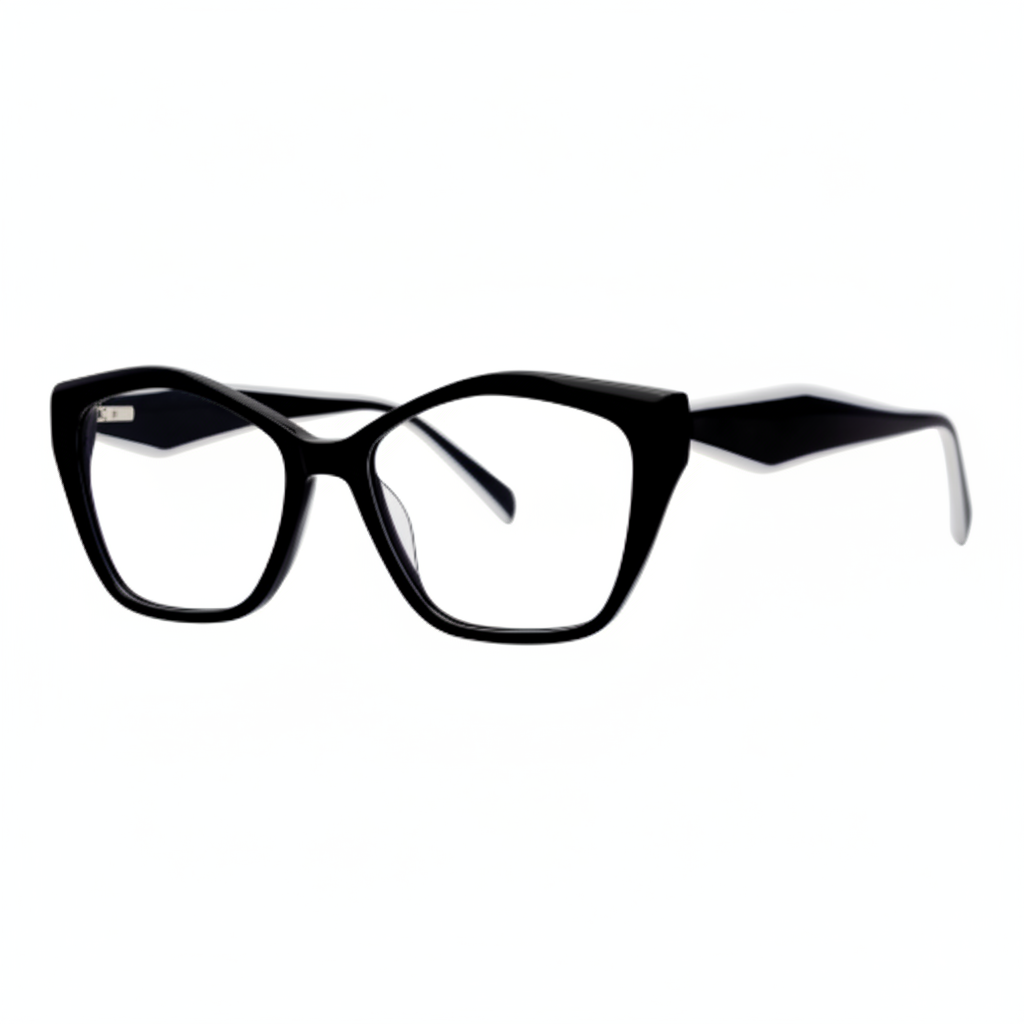 Black cat-eye frames with clear temples – 1:1 square
