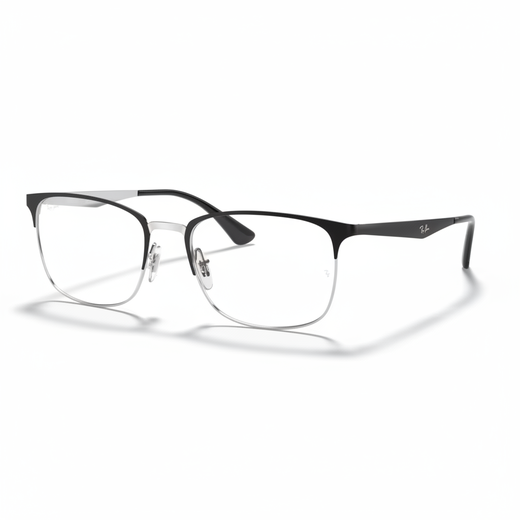 Black on Silver Rectangular Eyeglasses 1:1