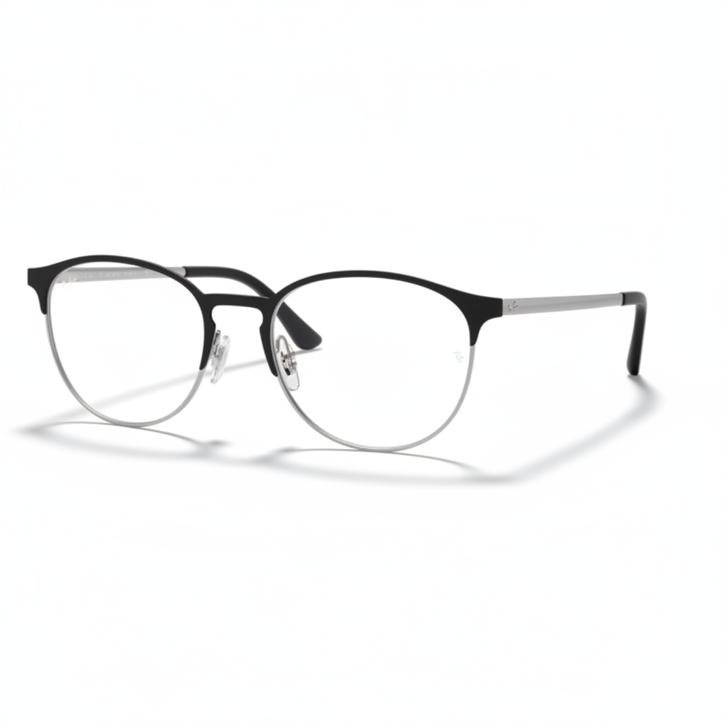 Black on Silver Round Metal Eyeglasses 1:1