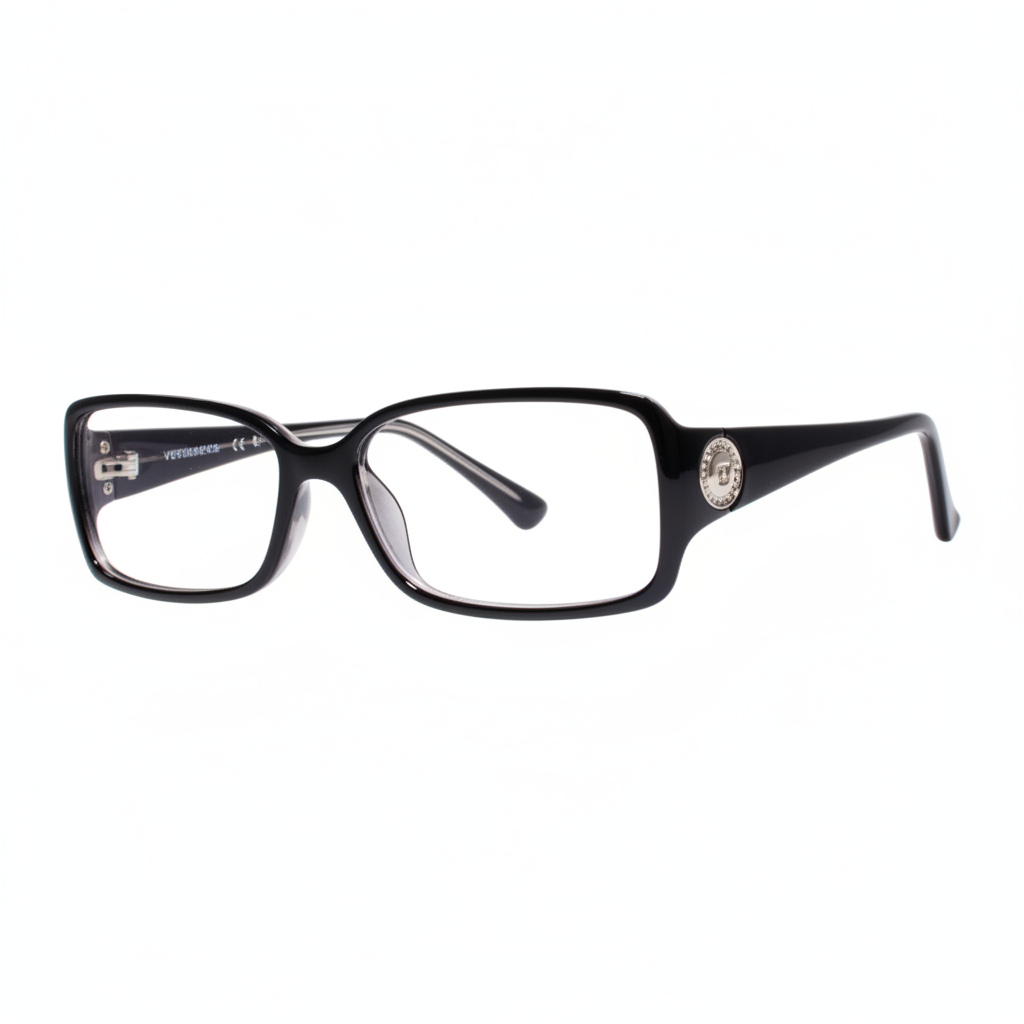 Black Rectangular Eyeglasses with Crystal Detail