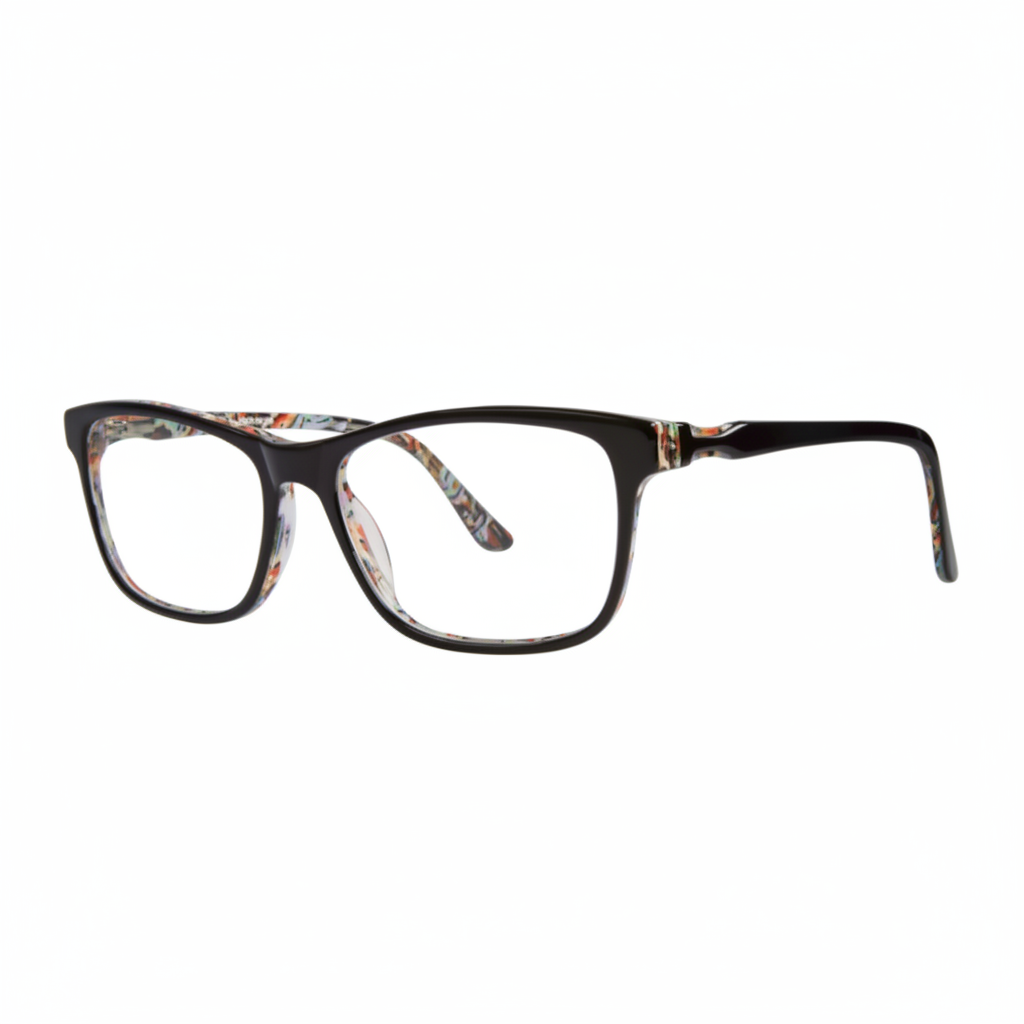 Black Rectangular Eyeglasses with Floral Pattern