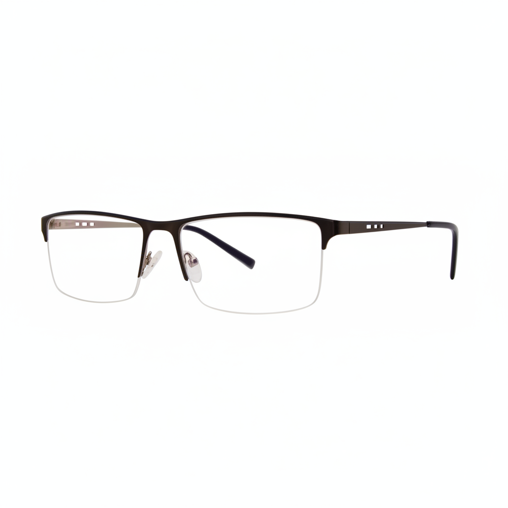 Black Semi-Rimless Half-Frame Eyeglasses 1:1