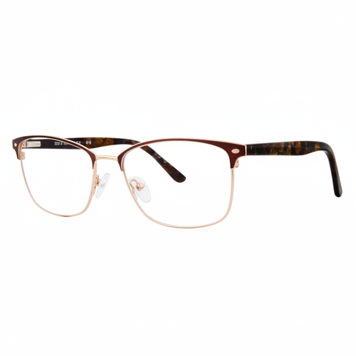 Brown and gold browline eyeglasses
