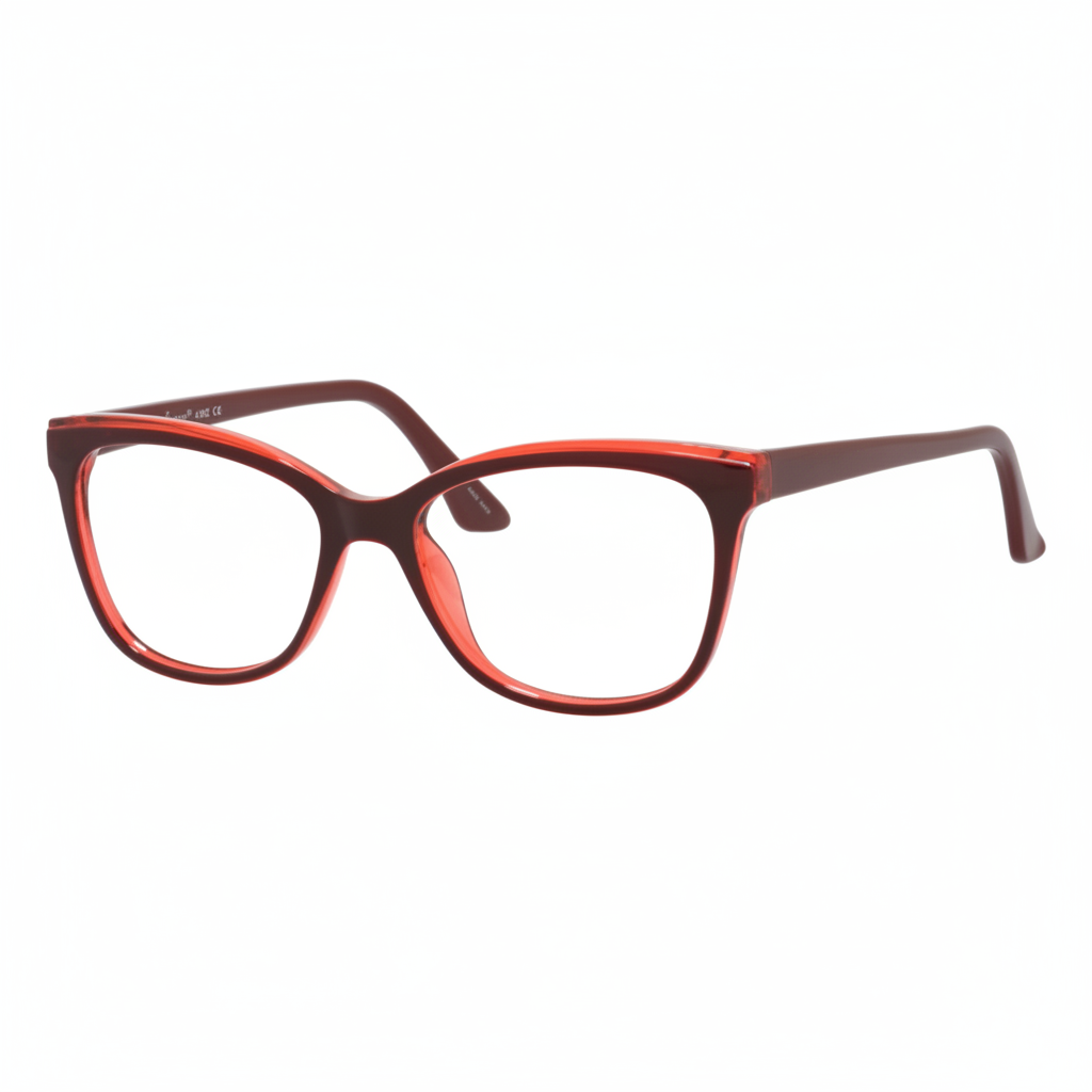 Burgundy red and coral cat-eye frames — 1:1