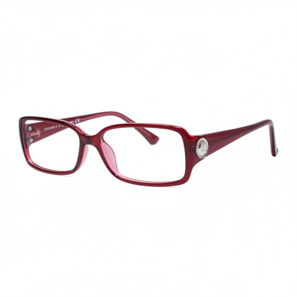 Burgundy Red Rectangular Eyeglasses with Crystal Detail