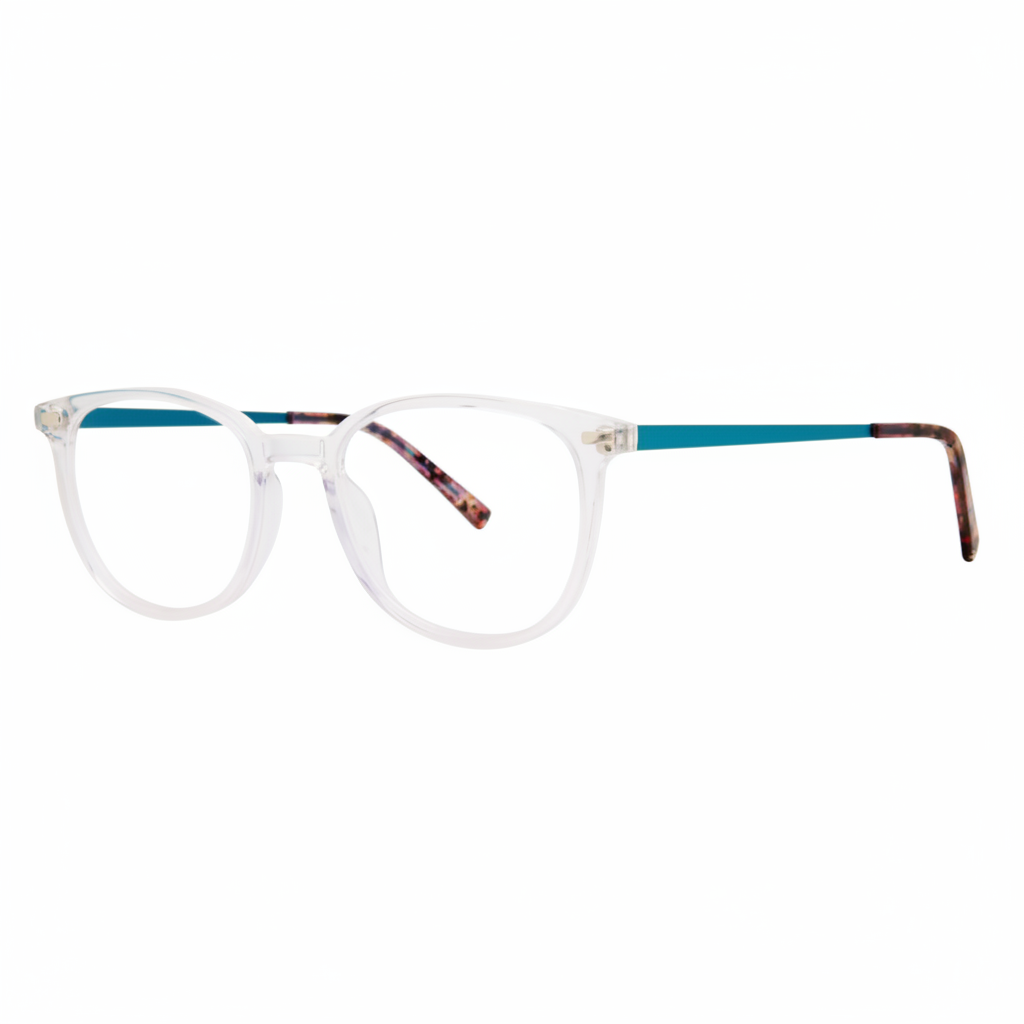 Clear Frame Teal Temple Eyeglasses