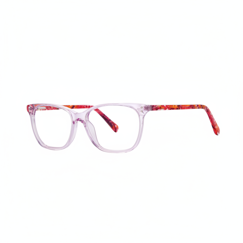 Clear lavender frames with floral temples