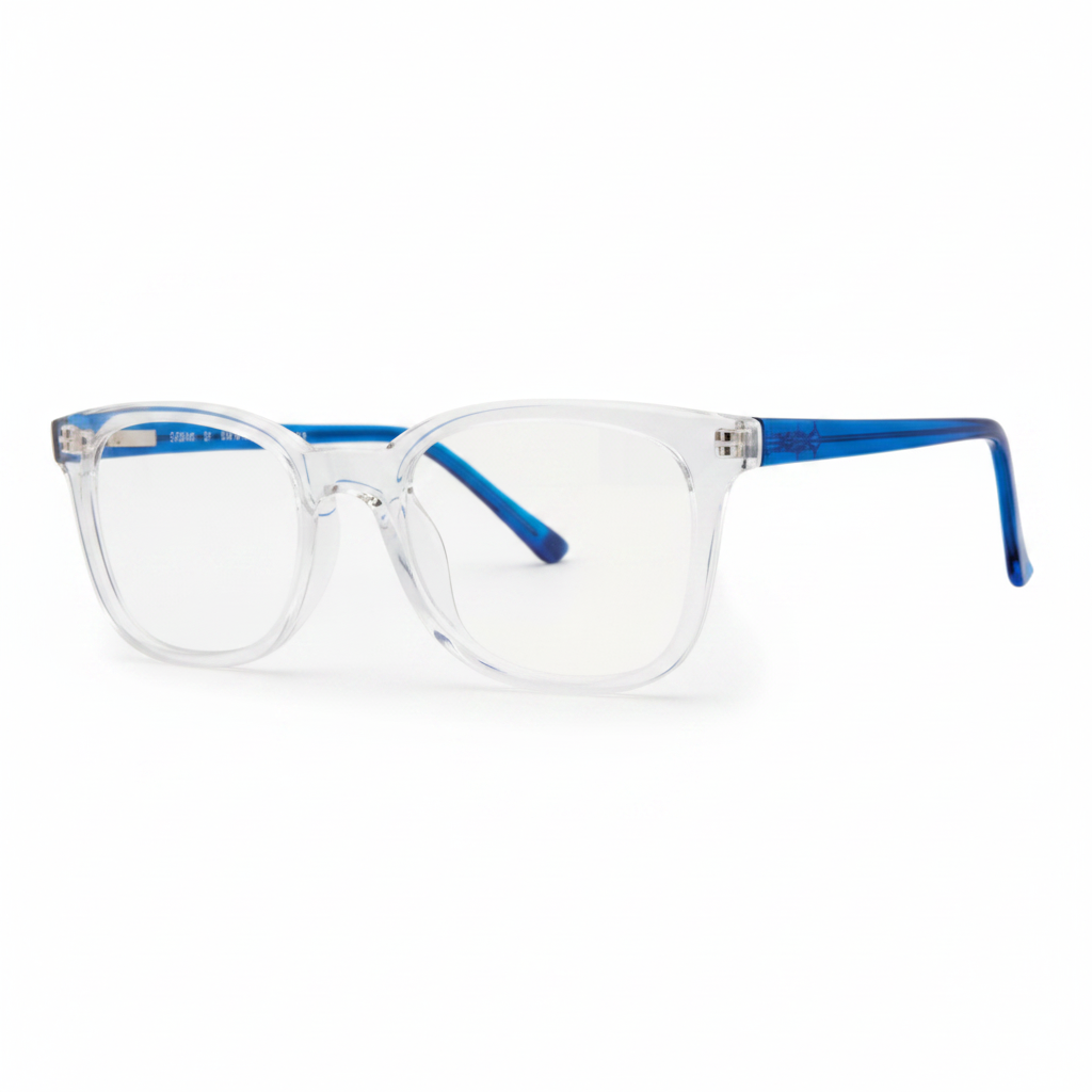 Crystal Clear Eyeglasses with Blue Temples