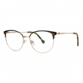 Dark brown and gold cat-eye eyeglasses with multicolor tortoise temples