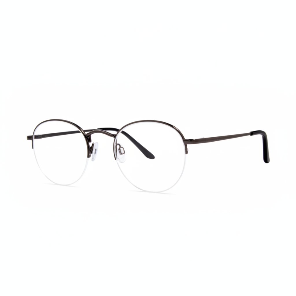Dark Gunmetal Half-Rim Round Eyeglasses 1:1