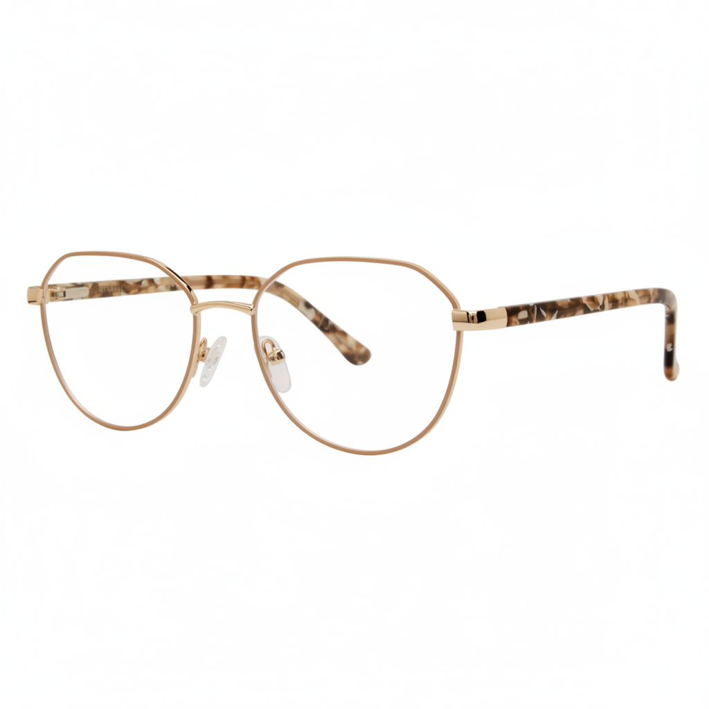 Gold metal round eyeglasses with tortoise temples