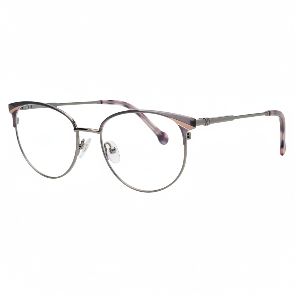 Gunmetal and pink tortoise cat-eye eyeglasses
