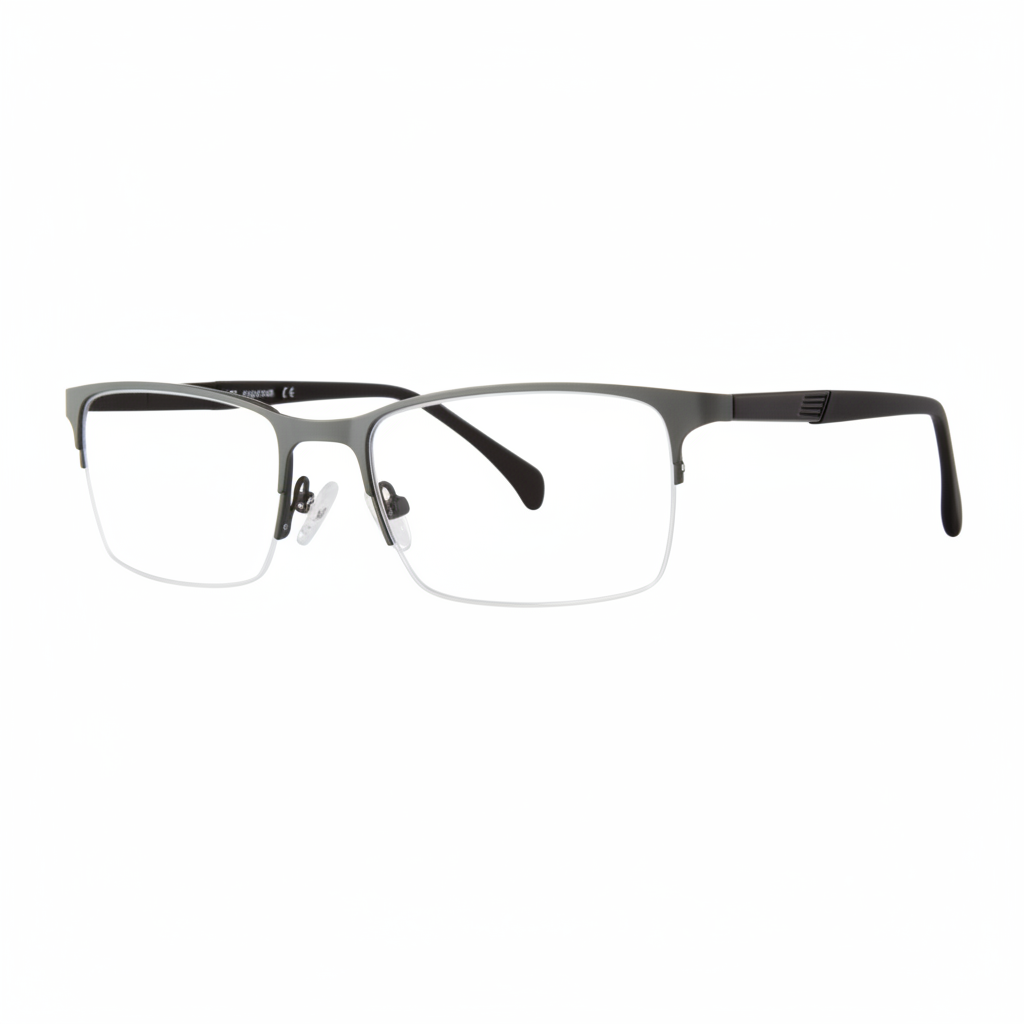 Gunmetal semi-rimless eyeglasses 1:1
