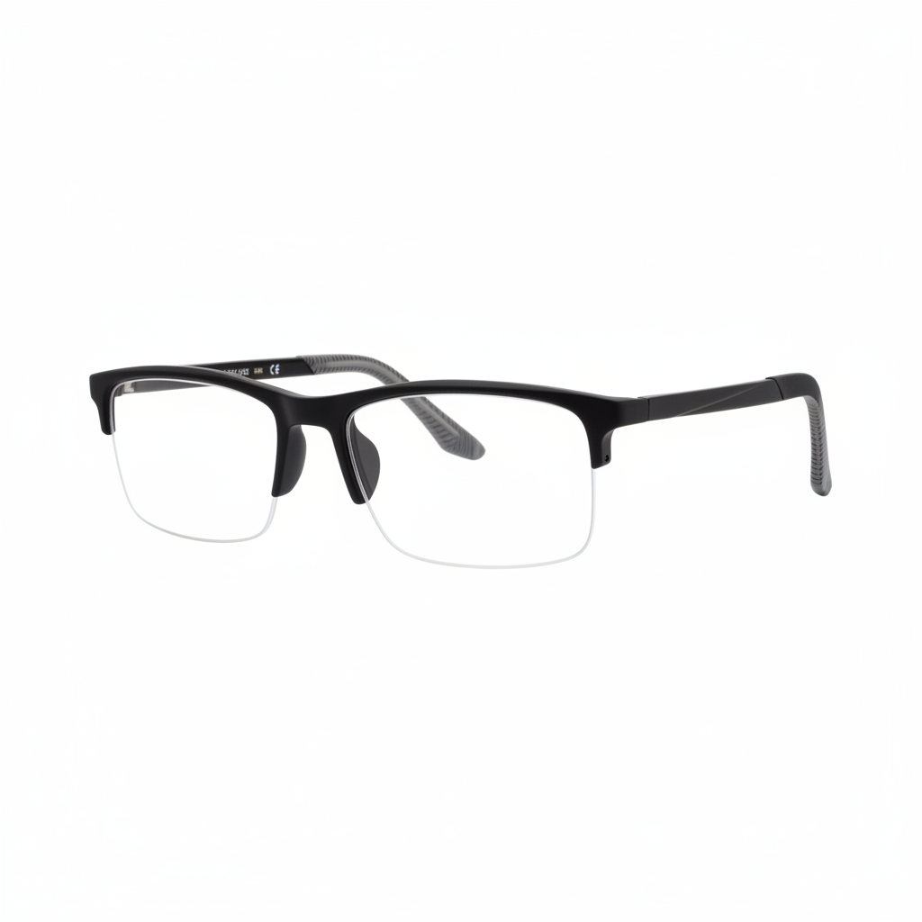 Matte Black Browline Half-Rim Eyeglasses 1:1