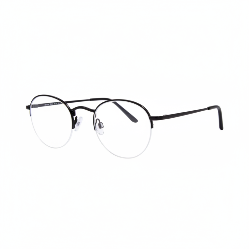Matte Black Half-Rim Round Eyeglasses 1:1