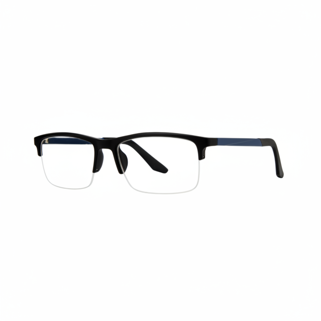 Matte Black & Navy Browline Half-Rim Eyeglasses 1:1