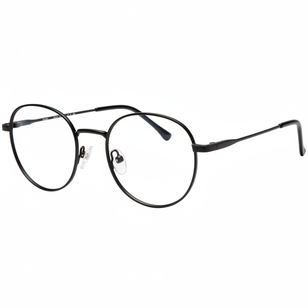 Matte black round metal eyeglasses 1:1