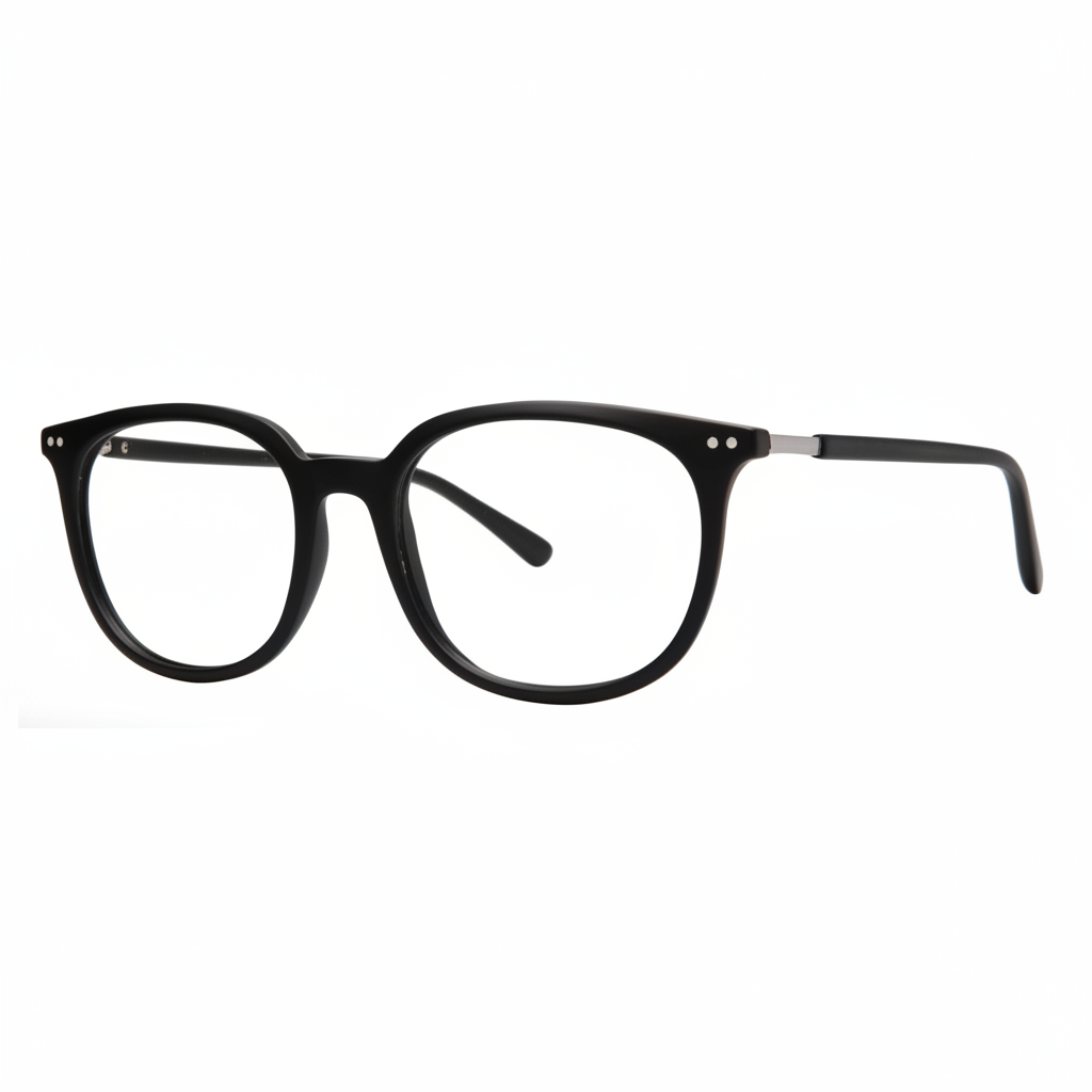 Matte Black Round-Square Eyeglass Frames 1:1