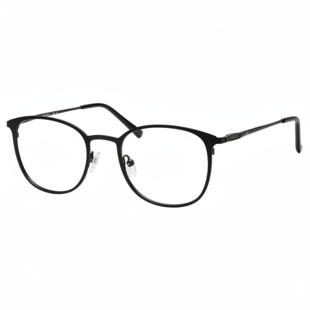 Matte black round-square hybrid eyeglasses 1:1