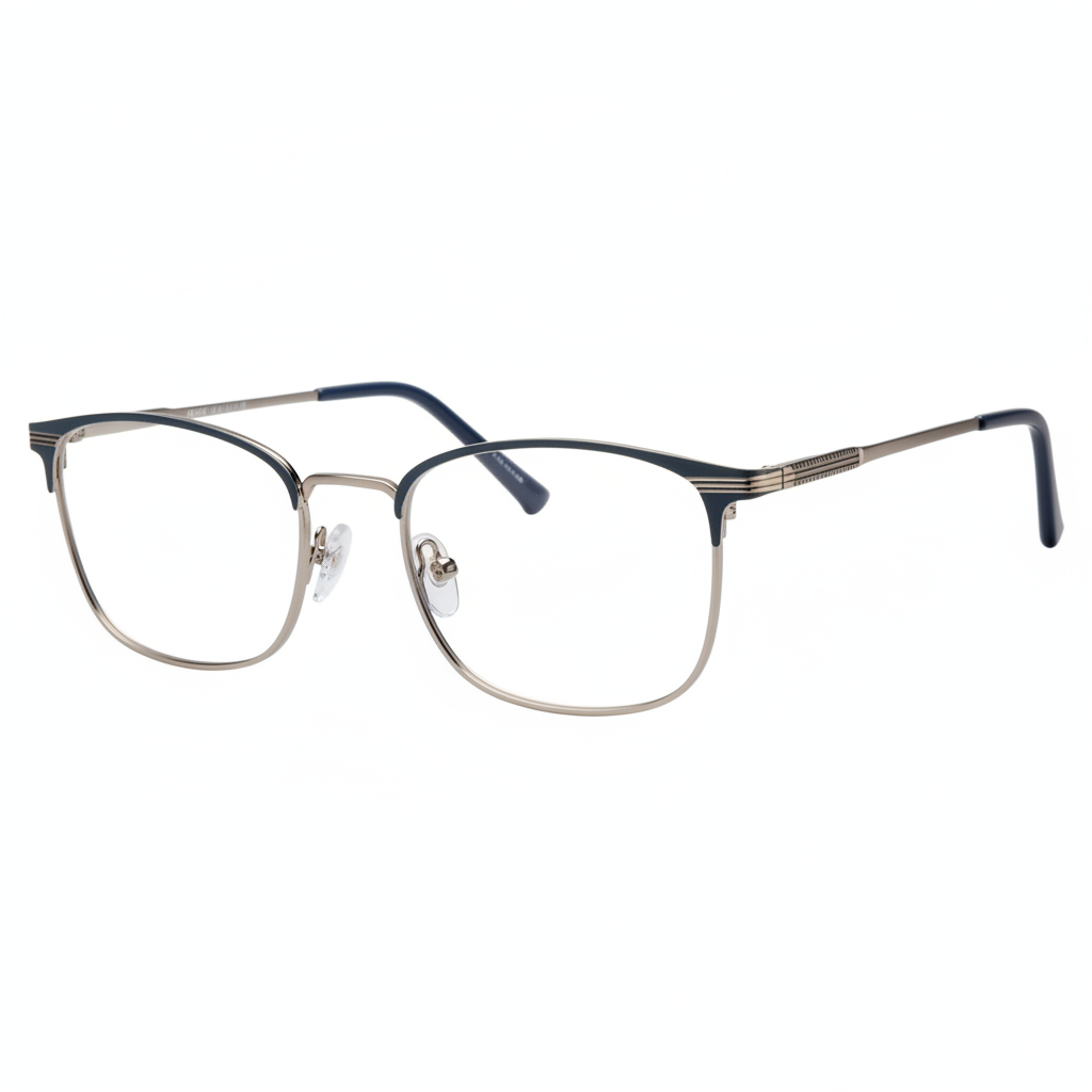 Navy blue and silver pinstripe browline eyeglasses 1:1