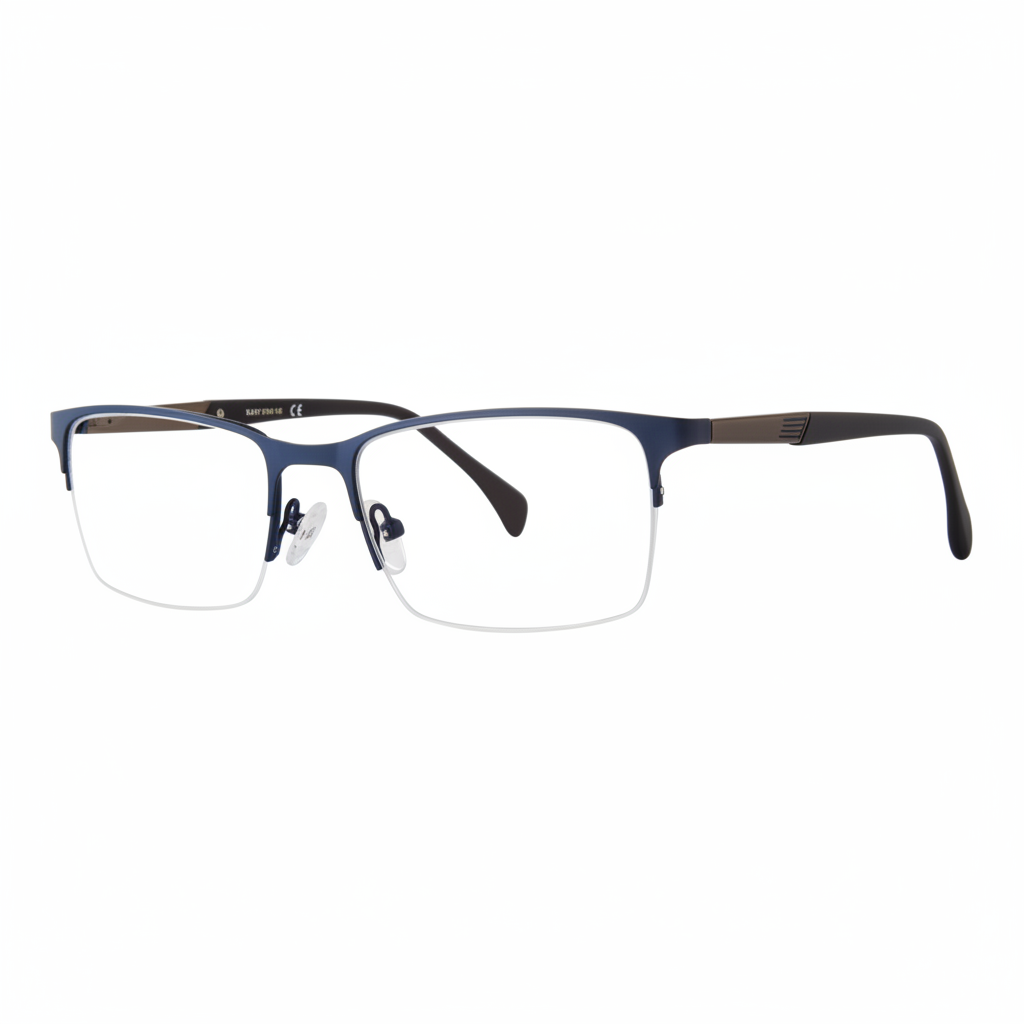 Navy blue semi-rimless eyeglasses 1:1