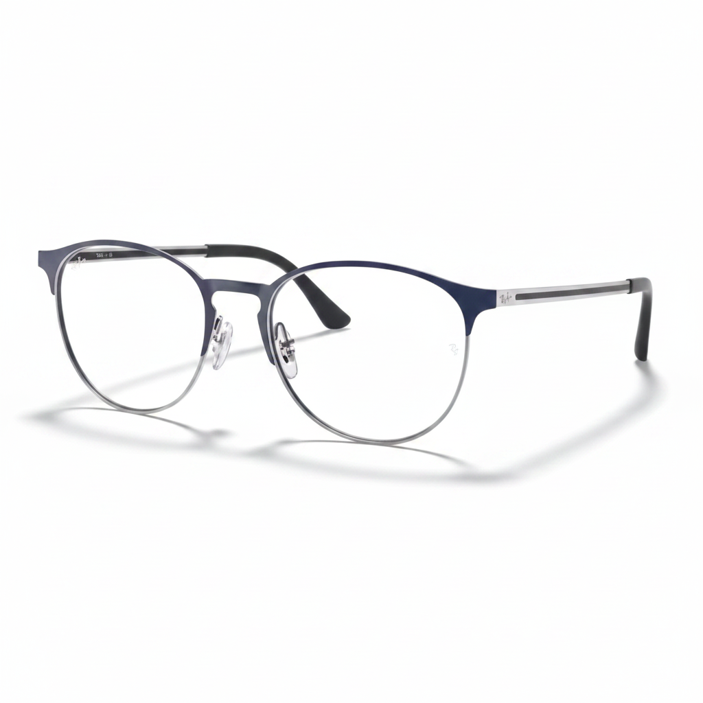 Navy & Silver Round Metal Eyeglasses 1:1