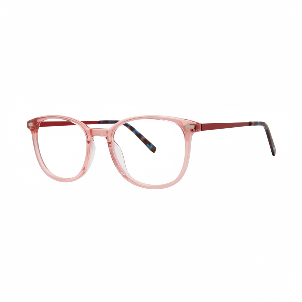 Pink acetate with red metal temples eyeglasses 1:1