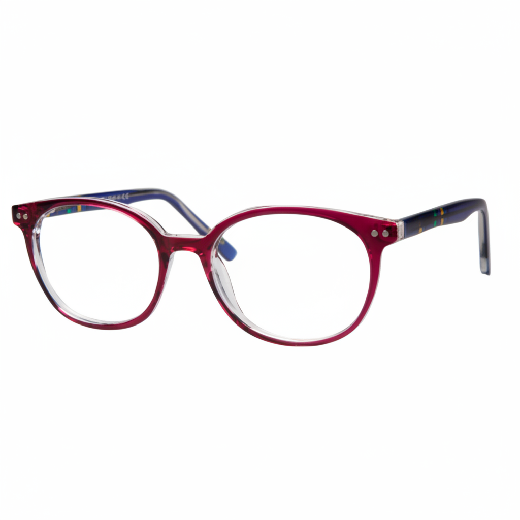 Red Burgundy Eyeglasses with Blue Temples – 1:1 Product Image