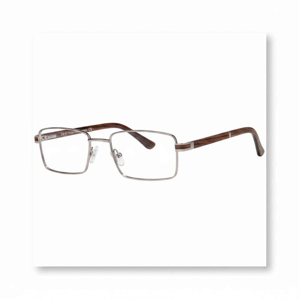 Silver Gunmetal Rectangular Eyeglasses with Black Temples 1:1