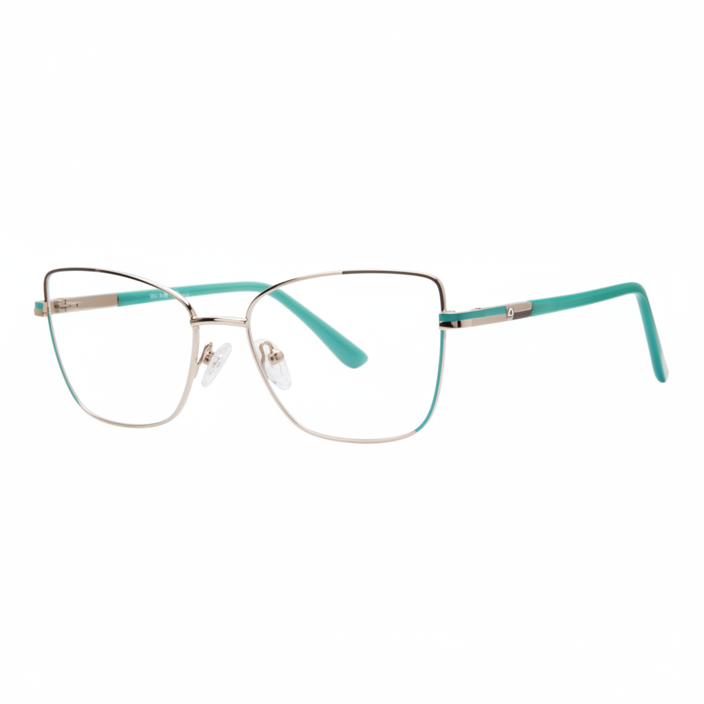 Teal and silver cat-eye butterfly eyeglasses