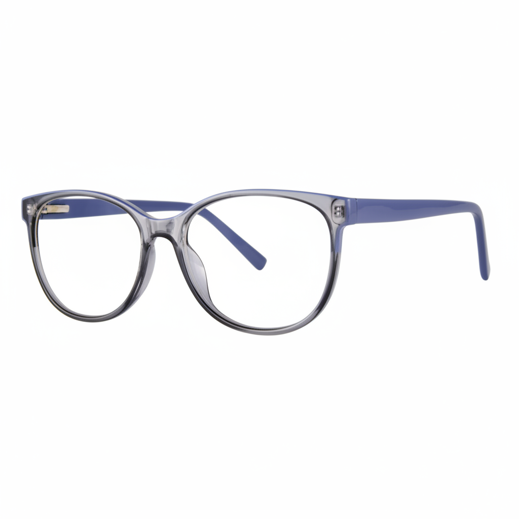 Transparent Gray and Blue Round Eyeglasses
